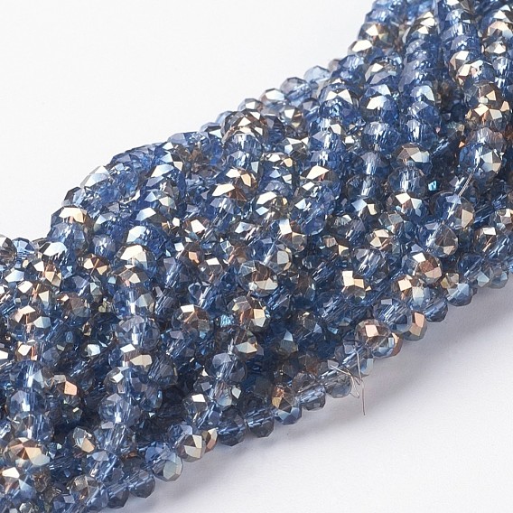 Electroplate Glass Faceted Rondelle Beads Strands,  Half Plated