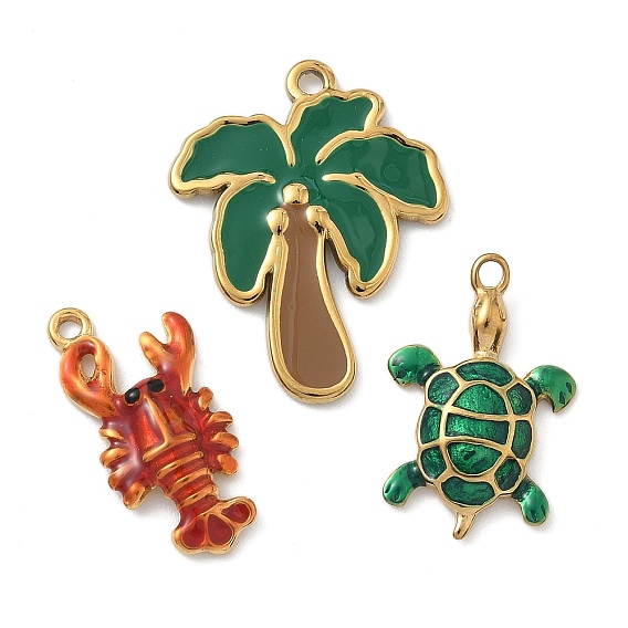 Серия «Океан» 304 эмалированные подвески из нержавеющей стали, золотые, кокосовая пальма, лобстер и черепаха