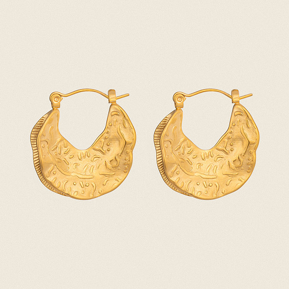 Винтажный стиль, текстурированная луна 304 серьги-кольца из нержавеющей стали