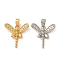 Brass Micro Pave Clear Cubic Zirconia Pendants, Dragonfly Charms