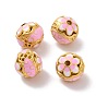 Hollow Alloy Beads, with Enamel, Rondelle with Flower, Matte Gold Color