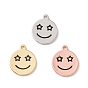 Rack Plating Eco-friendly Brass Pendants, Cadmium Free & Lead Free, Flat Round with Smiling Face
