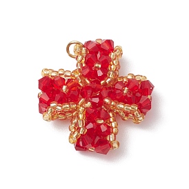 Handmade Glass Seed Beaded Pendants, with Jump Ring, Clover Charms