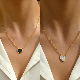 Ожерелья с подвесками в форме сердца из натуральной ракушки и золотыми цепочками из скрепок из нержавеющей стали