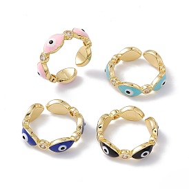 Enamel Evil Eye & Clear Cubic Zirconia Open Cuff Ring, Real 18K Gold Plated Brass Jewelry for Women, Lead Free & Cadmium Free