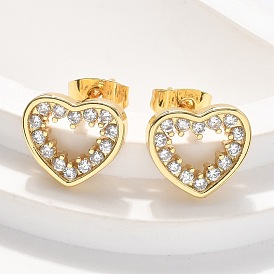 Серьги-гвоздики из латунного микро-паве, полые сердца