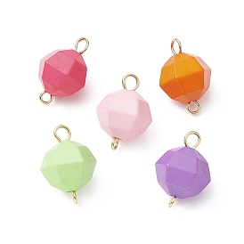 Opaque Acrylic Connector Charms, Faceted Round Links, with Golden Plated 304 Stainless Steel Double Loops
