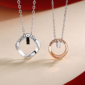 Collier pendentif mot amore amour strass, bijoux en laiton pour la saint valentin