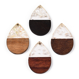 Подвески из прозрачной смолы и ореха, подвески-капли с ракушками