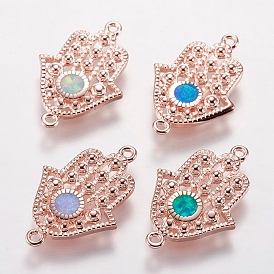 Соединители латунные звенья, с синтетическим опалом, hamsa рука / рука fatima / рука miriam