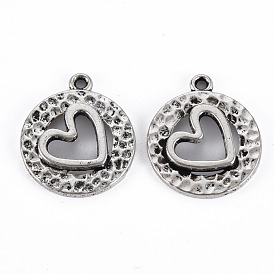 Tibetan Style Alloy Pendants, Cadmium Free & Lead Free, Flat Round with Heart