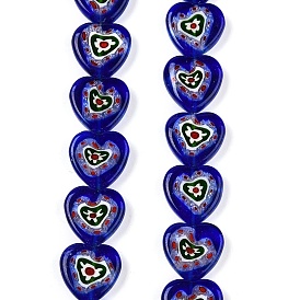 Handmade Lampwork Beads Strands, Heart with Flower