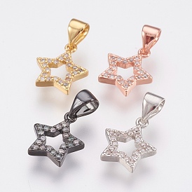 Brass Micro Pave Cubic Zirconia Charms, Lead Free & Cadmium Free, Star