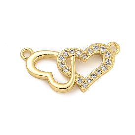 Rack Plating Brass Micro Pave Cubic Zirconia Pendants, Long-Lasting Plated, Cadmium Free & Lead Free, Double Heart