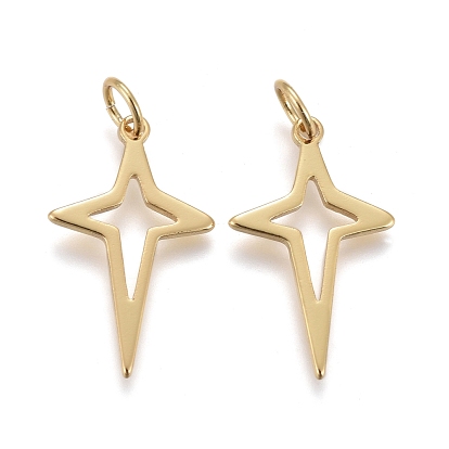 Brass Pendants, with Jump Rings, Long-Lasting Plated, Hollow, Hollow Star