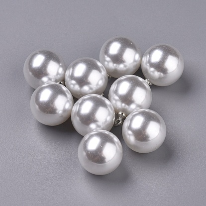Acrylic Imitation Pearl Pendants, with Platinum Plated Alloy Findings, Round