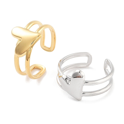 304 anillos de puño abierto de corazón de acero inoxidable para mujer