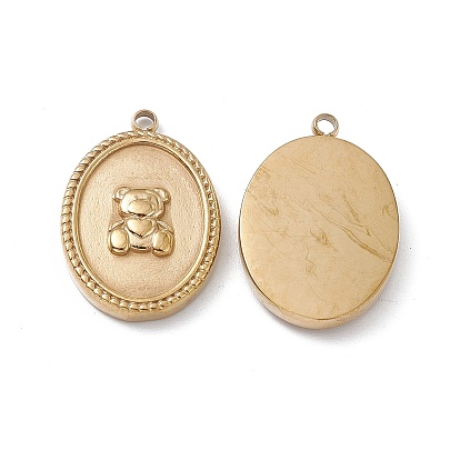 Ion Plating(IP) 304 Stainless Steel Pendants, Oval Charm with Bear Pattern