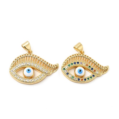Brass Micro Pave Cubic Zirconia Pendants, Cadmium Free & Lead Free, with Enamel, Evil Eye Charms, Golden