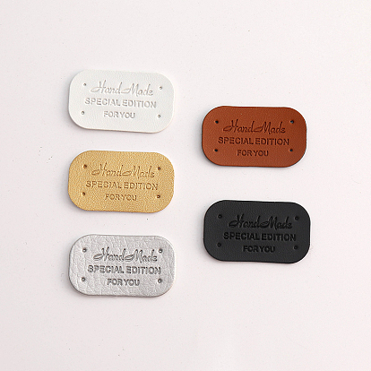 Imitation Leather Label Tags, with Holes & Word, for DIY Jeans, Bags, Shoes, Hat Accessories, Round Rectangle