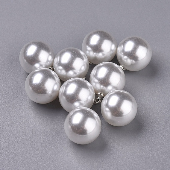 Acrylic Imitation Pearl Pendants, with Platinum Plated Alloy Findings, Round