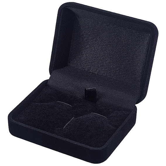 Boîtes de rangement cadeaux en velours, boîtes à boutons de manchette avec couvercle à charnière et intérieur noir, rectangle