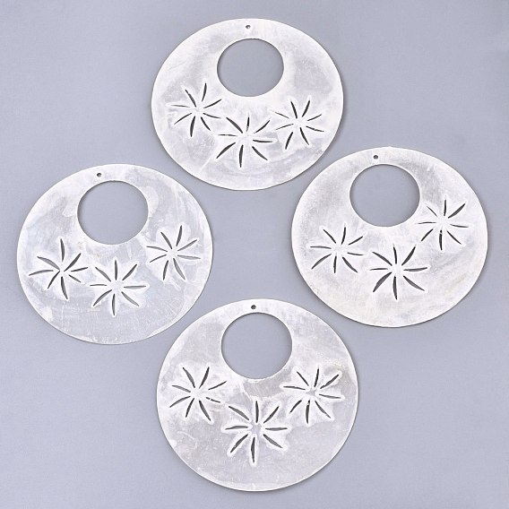 Natural Capiz Shell Big Pendants, Flat Round