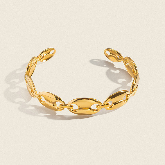 304 Stainless Steel Coffee Bean Open Cuff Bangles for Women