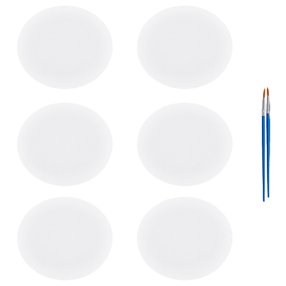 Round Painting Canvas Panel Drawing Boards, with Plastic & Nylon Paint Brushes Pens