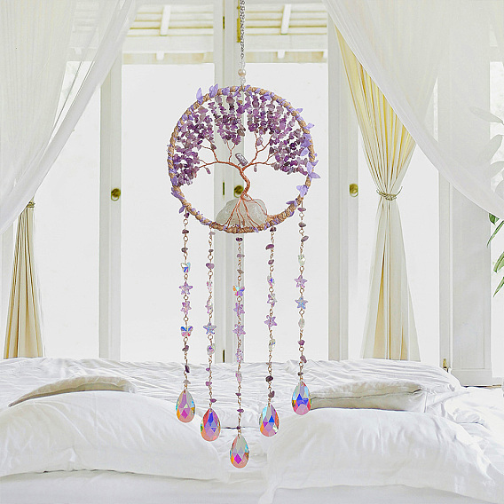 Подвески-ловцы солнца из железа, латуни и хрустального стекла, с радугой из зеленого авантюрина и аметиста, украшение сада и дома своими руками