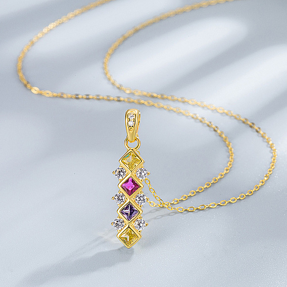 Ромб 925 ожерелья из стерлингового серебра с разноцветными кубическими циркониями для женщин