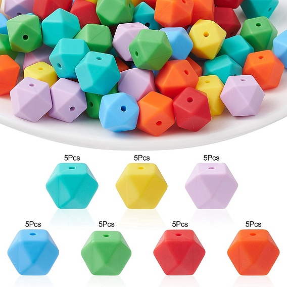 Hexagon Food Grade Eco-Friendly Silicone Focal Beads, Chewing Beads For Teethers, DIY Nursing Necklaces Making