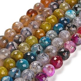 Natural Dragon Veins Agate Beads Strands, Dyed & Heated, Round, Faceted