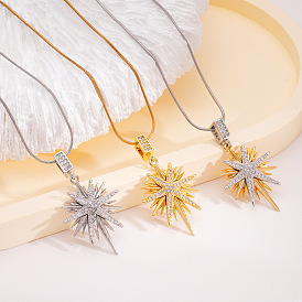 Женские ожерелья-змейки с подвеской в виде звезды из прозрачного кубического циркония с микропаве из латуни