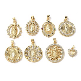 Религиозные латунные подвески с микропаве из прозрачного кубического циркония, прелести девы марии, стойки покрытие, долговечный, без кадмия и без свинца