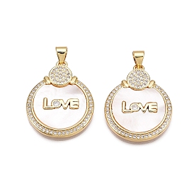 Латунные микропаве прозрачные подвески с фианитом, без кадмия и без свинца, с оболочкой, плоские круглые и слова любовные амулеты