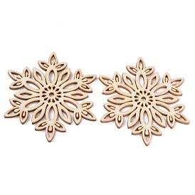 Undyed Natural Wooden Big Pendants, Laser Cut, Snowflake