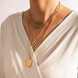 Chic Multi-Layer Gold Long Necklace with Snake, Butterfly, Oil Drop and Heart Charms
