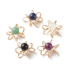 Pendentifs de pierres précieuses naturelles et synthétiques, avec fil de cuivre écologique, fleur
