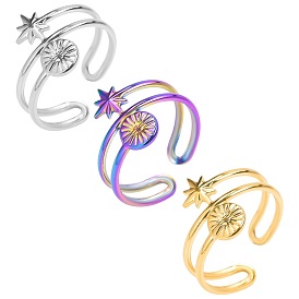 201 Stainless Steel Sun & Star Open Cuff Ring for Women