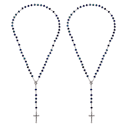 2 шт. подвеска в виде креста Иисуса из цинкового сплава, бусы-колье из синего стекла в форме ронделя для женщин и мужчин