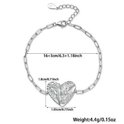 Stainless Steel Jewelry Sets for Women, Heart Stud Earrings & Link Bracelets & Pendant Necklaces