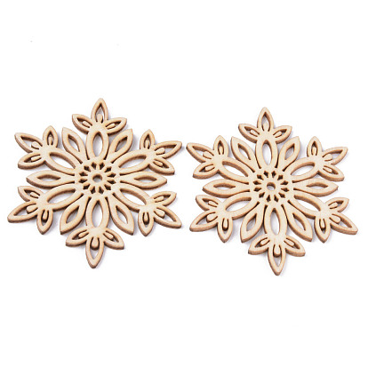 Undyed Natural Wooden Big Pendants, Laser Cut, Snowflake