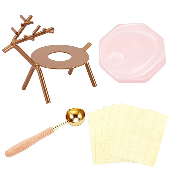 DIY Scrapbook Kits, Including Baking Paint Iron Wax Furnace, Marble Pattern Porcelain Cup Coasters, Brass Wax Sticks Melting Spoon, Gift Tag Labels Self-Adhesive Present Stickers