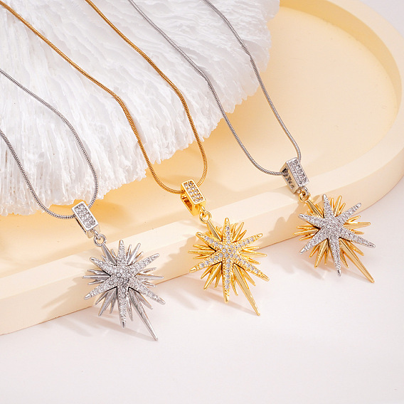 Женские ожерелья-змейки с подвеской в виде звезды из прозрачного кубического циркония с микропаве из латуни