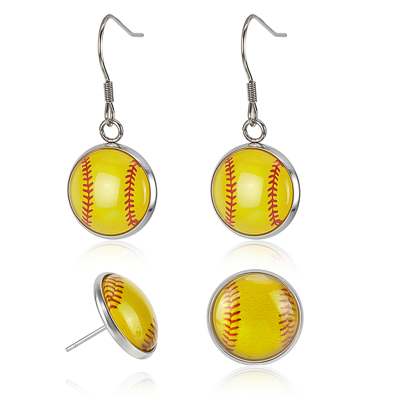 10 пары 2 стили бейсбольные серьги-подвески из нержавеющей стали со стеклом и комплекты серег-гвоздиков