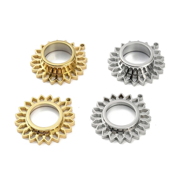 304 подвески-медальоны из нержавеющей стали, со стеклом, цветочный шарм