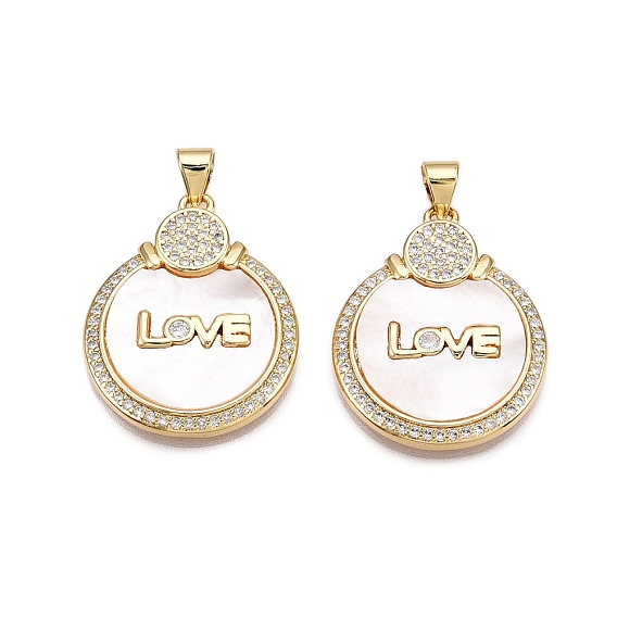 Латунные микропаве прозрачные подвески с фианитом, без кадмия и без свинца, с оболочкой, плоские круглые и слова любовные амулеты