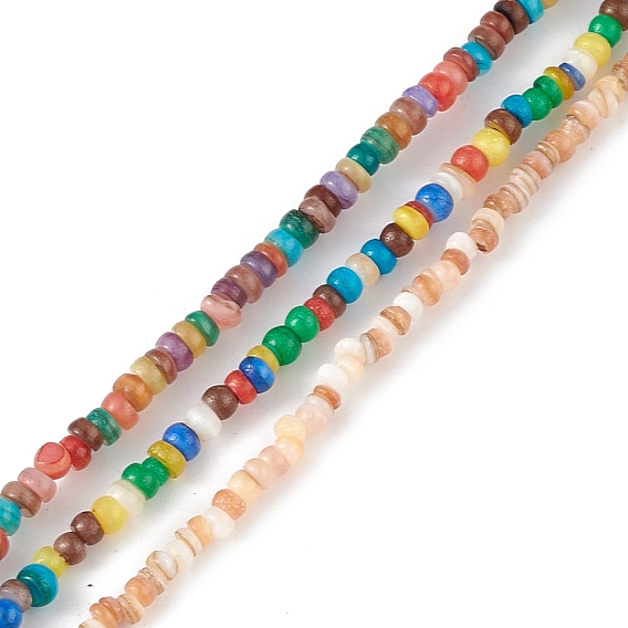 Natural Freshwater Shell Beads Strands, Dyed, Heishi Beads, Flat Round/Disc
