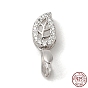925 Sterling Silver Ice Pick Pinch Bails, with Micro Pave Clear Cubic Zirconia, Leaf, with S925 Stamp